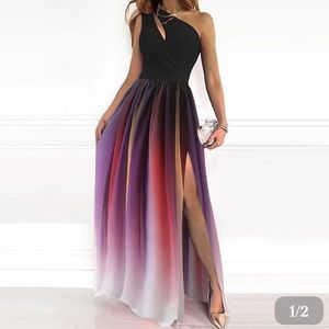 Sleeveless maxi dress, one shoulder